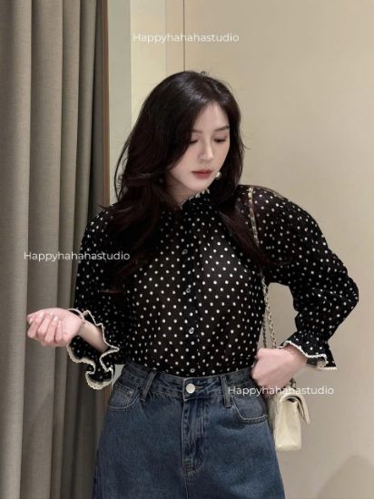 Ảnh của ÁO CHẤM BI PHỐI REN MI CHUN TAY