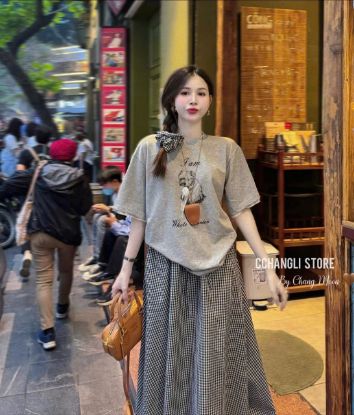 Ảnh của Set áo ghi mix cv kẻ
