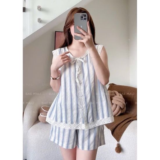 Ảnh của Set bộ kẻ xanh phối ren