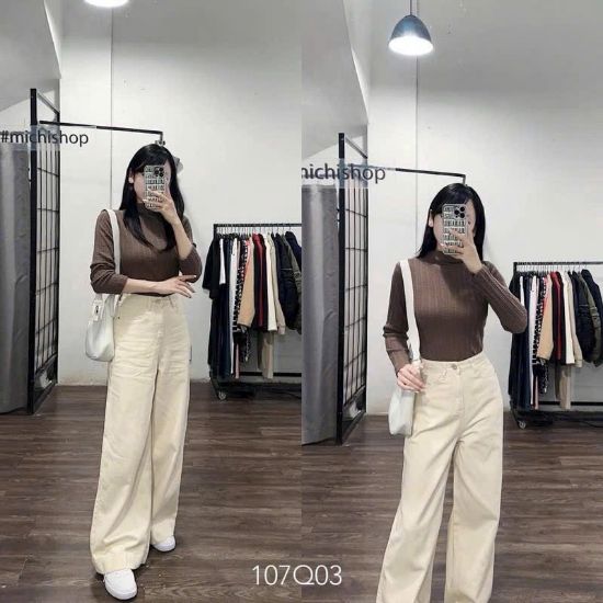 Ảnh của Quần jean suông màu kem