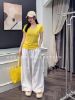 Ảnh của Set áo cổ tim vàng quần trắng