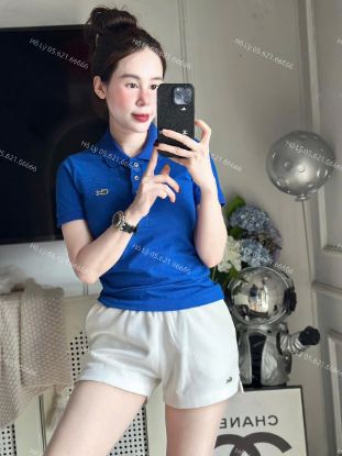 Ảnh của Áo polo lascosss thêu cá sấu xanh lam