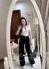 Ảnh của Set áo phông cổ tim mix quần suông kèm đai