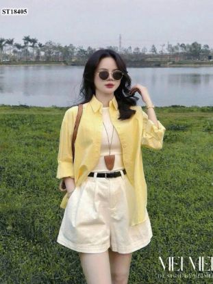 Ảnh của Set 4 chi tiết áo sơ mi + áo balo + quần sooc kèm đai