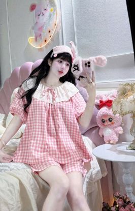 Ảnh của Set bộ kẻ hồng cổ ren bèo