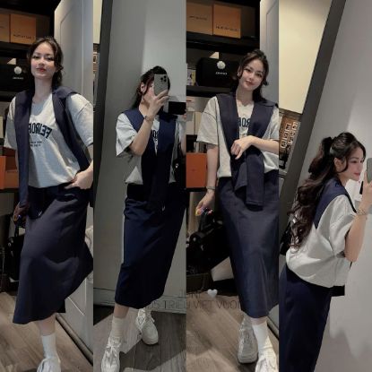 Ảnh của Set áo chữ Fei kèm khăn mix CV midi