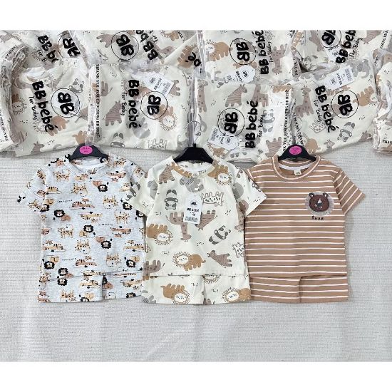 Ảnh của Set 3 bộ động vật tone be kẻ nâu