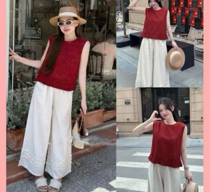 Ảnh của Set áo đỏ SN mix quần be bèo