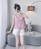 Ảnh của Set áo kẻ hồng khuy lưng mix quần sooc